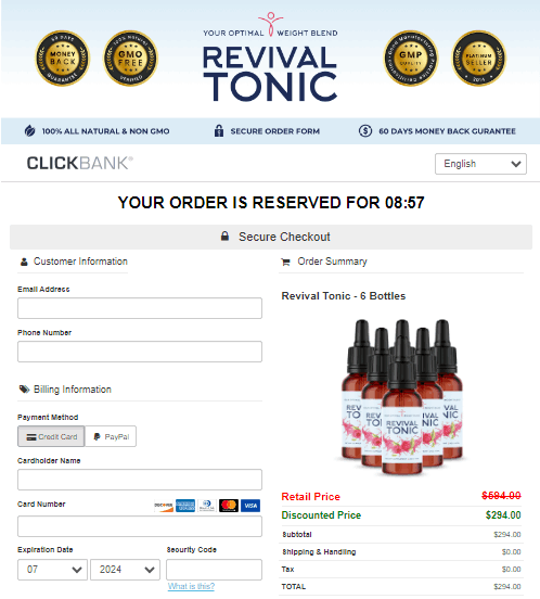 Revival Tonic - Checkout Page